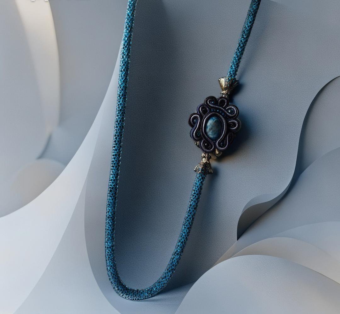 Sutažinis kaklo vėrinys su akmeniu