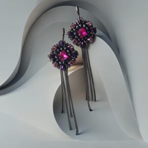 auskarai su kristalais fioletiniai ilgi