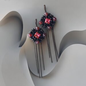 auskarai su kristalais fioletiniai ilgi