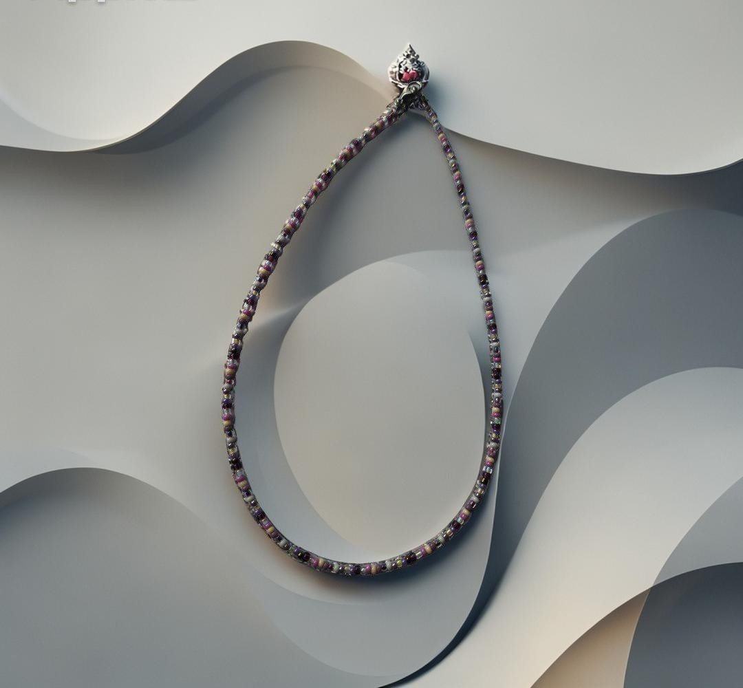 trumpas kaklo pakabukas biseris fioetinis 36 CM